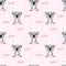 Childish seamless pattern with hand drawn koala baby girl. With sign Its a boy. In pinl colors. Perfect for kids apparel