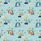 Childish seamless pattern with hand drawn rainbows, clouds and stars. Trendy kids background in cute pastel colors, raster version