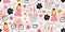 Childish seamless pattern with princess, castle