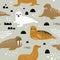 Childish Seamless Pattern with Seal and Walrus. Cute Background with Abstract Elements. Baby Oceanic Doodle for Fabric