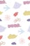 Childish seamless pattern with train, ship, steamer, plane, cloud, and Sun. Good for kids fabric, textile