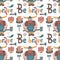 Childish seamless pattern with vikings and lettering quote Be brave. Trendy scandinavian flat vector background. Perfect