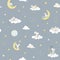 Childish seamless pattern white cute little mouses on the moon