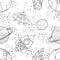 Childish seamless space pattern with planets, UFO