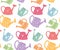 Childish vector pattern with colorful watering cans on a white background. Texture with gardening tools. Background with