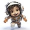 Childlike Cartoon-Style Astronaut Isolated on a White Background.