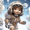 Childlike Cartoon-Style Astronaut Isolated on a White Background.