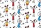 Childlike drawn characters girls kids seamless vector pattern