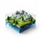 Childlike Illustration Of Glass Island With Mountains And Forest