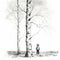 Childlike Sketch Of Birch Trees: Simple And Incomplete Drawing