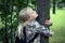 Childn embracing tree. Environmental protection outdoor nature. Conservation outdoors