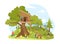 Children activity in park, summer wood tree house childhood vector illustration. Nature cartoon treehouse building