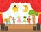 Children Actors Performing Fairy-Tale On Stage On Talent Show Colorful Vector Illustration With Talented Schoolkids