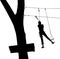 Children in adventure park rope ladder.in adventure park rope ladder. Silhouette Adventure. Woman on cables in an adventure park o