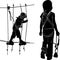 Children in adventure park rope ladder. children have a rest in the ropes course. vector black silhouette on white backgr