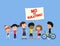 Children against bullying. Group of diverse kids holding banner on a blue background. Cute cartoon illustration