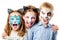 Children with animal face paintings isolated