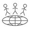 Children around world thin line icon, World children day concept, earth with kids vector sign on white background, three