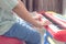 Children asia practice fingers playing electronic keyboard toy