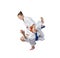 Children athletes train judo throws