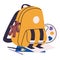 Children backpack, yellow schoolbag, school bag with cute teddy toy, kids pack, satchel. Study knapsack and painting