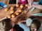 Children baking cupcakes, preparing ingredients, decorating cookies