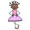 Children ballet classes. Dark skinned little ballerina in pink costume makes her exercises. Kids Drawing style