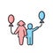 Children with balloons outline color icons on white background for graphic and web design, Modern simple vector sign. Internet