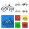 Children bicycle, a double tandem and other types.Different bicycles set collection icons in black,flat style vector