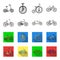 Children bicycle, a double tandem and other types.Different bicycles set collection icons in black,flet style vector