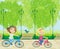 Children biking in the park