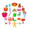 Children birthday icons set, cartoon style