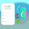 Children birthday party invitation card template Colorful seahorse