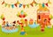 Children birthday party, kids playground, people vector illustration