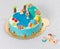 Children birthday pool cake isolated