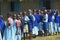 Children in blue lineup at school near Tsavo National Park, Kenya, Africa