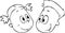 Children, boy and girl head vector cartoon illustration - black