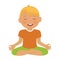 Children boy meditation. Kids yoga, relax, breathing lessons.Vector catoon illustration.