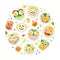 Children Breakfast Food and Meal Round Composition Design Vector Template