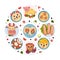 Children Breakfast Food and Meal Round Composition Design Vector Template