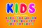 Children bubble comical font design, colorful alphabet, typeface