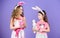Children bunny costume. Playful girls sisters celebrate easter. Spring holiday. Happy childhood. Easter day. Easter