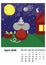 Children calendar 2020 for April, with main hero rat or mouse, a symbol of the new year. The week starts on Monday. Cartoon style