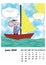 Children calendar 2020 for June, with main hero rat or mouse, a symbol of the new year. The week starts on Monday. Cartoon style