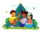 Children camping - colorful flat design style illustration