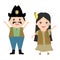 Children in carnival costumes. Wild West, cowboys and Indians. Vector cartoon