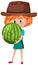 Children cartoon character holding fruit or vegetable isolated on white background