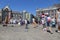 Children catch soap bubbles in the central Dam Square in Amsterdam