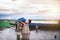 Children catching fish and have fun in the canal. Life style of children