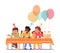 Children Celebrate Birthday with Cake and Balloons. Happy Kids Eating Sweets and Boy Boring and Avoid to Eat Sweets